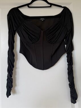 Black Ruched Long Sleeve Corset Crop Top